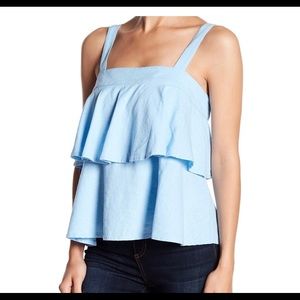 Abound Womens Tiered Sleeveless Tank Top XXL curvy plus size blue linen spring